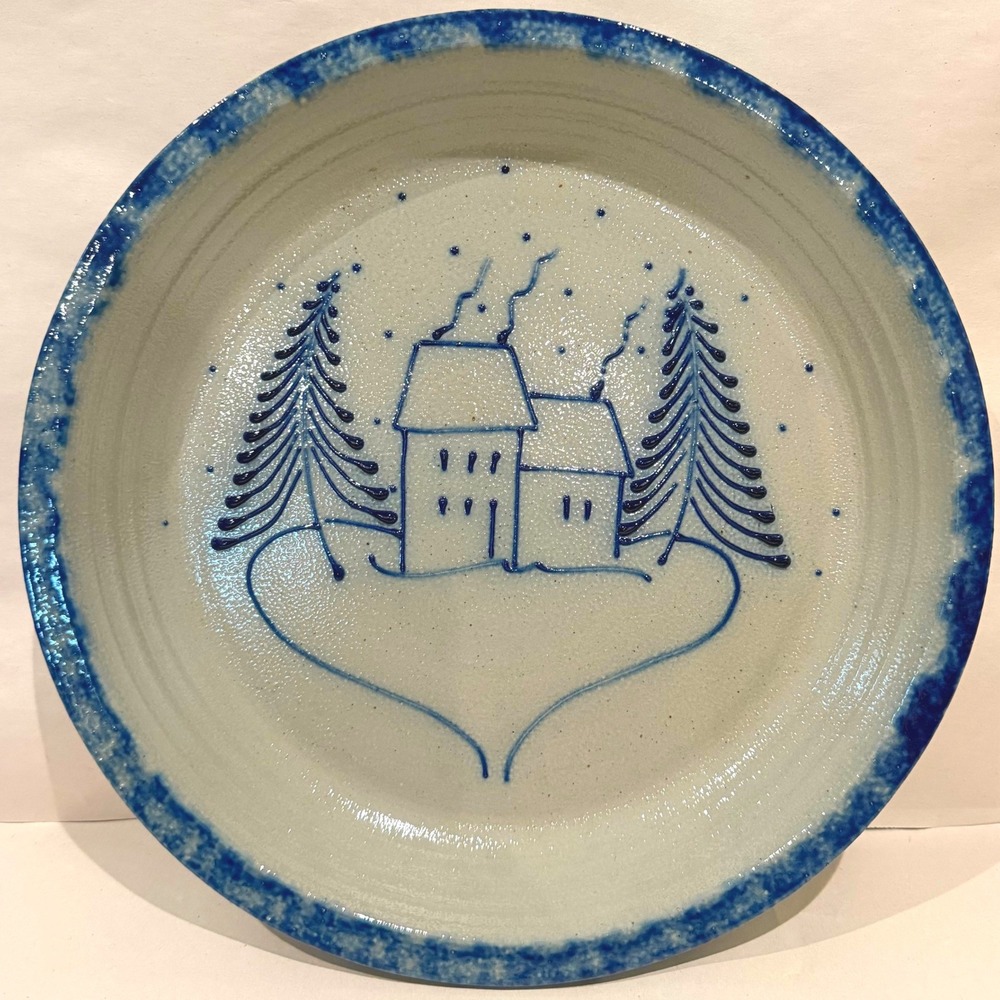 Eldreth‎ Pottery 1994 Salt Glaze Stoneware Plate Winter House Folk Art Signed